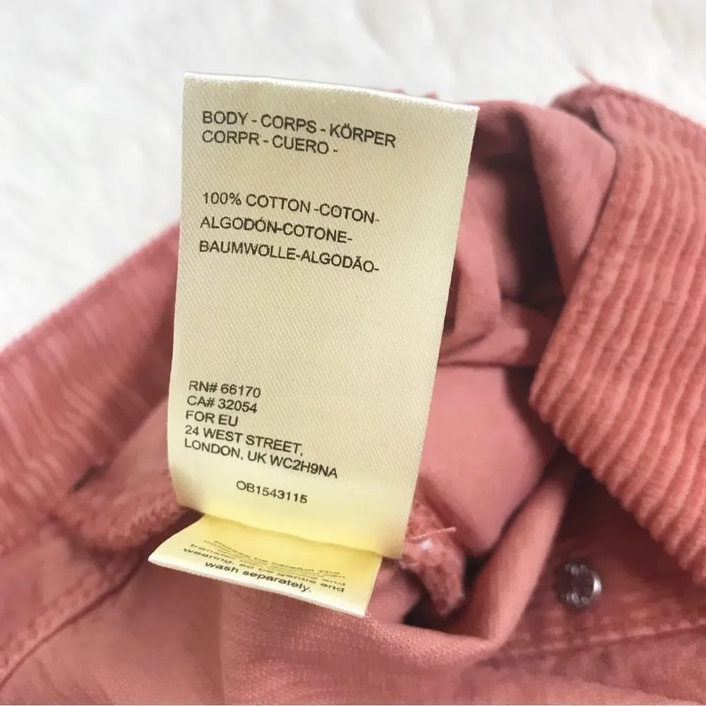 FREE PEOPLE Ray Button Front Corduroy‎ Mini Skirt Rust Pink Fall Size 8 New